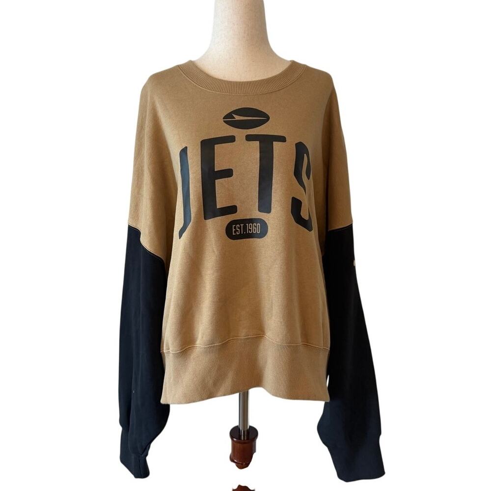 NWT Nike New York Jets Oversized Fleece Sweatshirt, Tan Black, XL